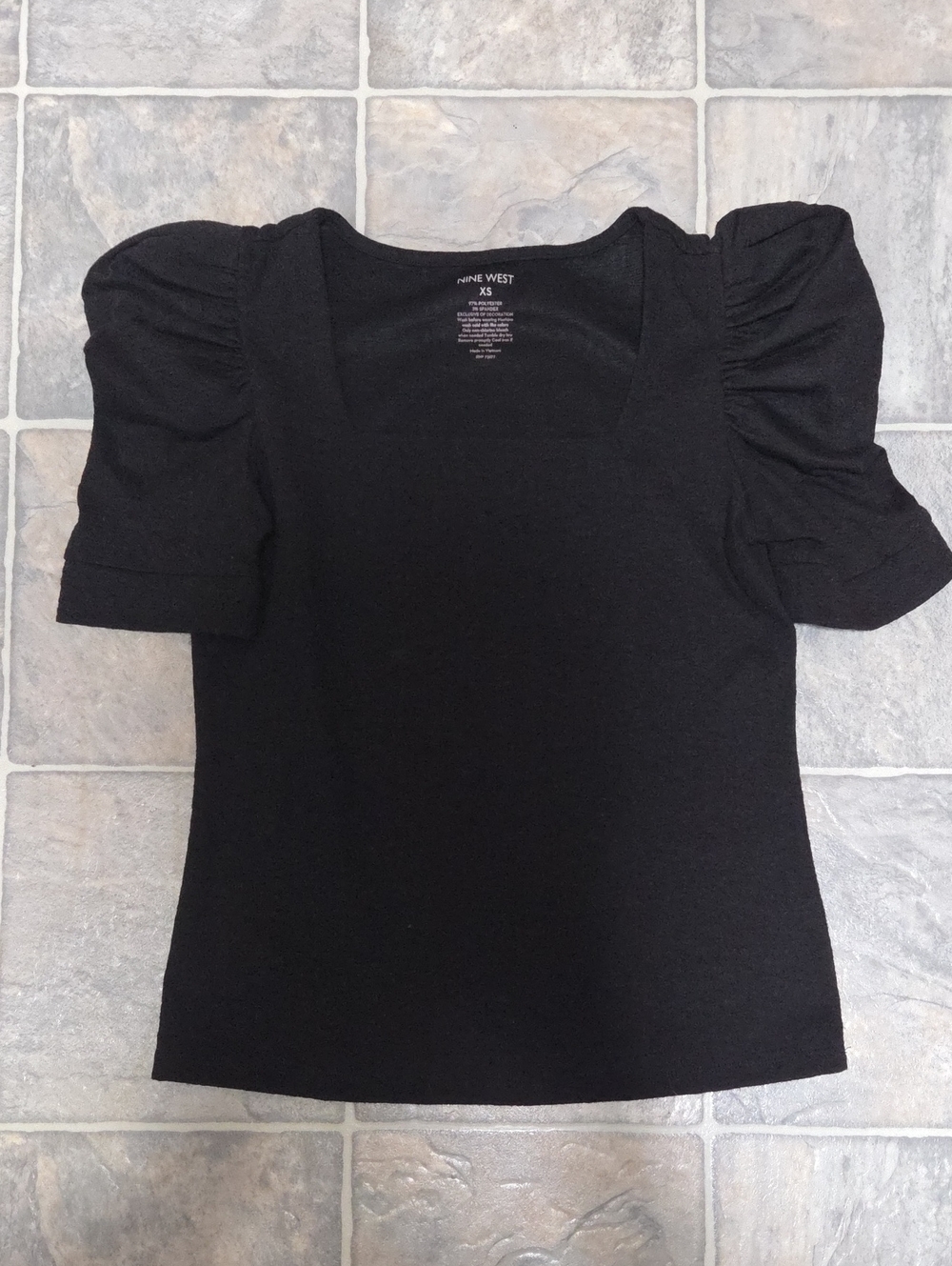Nine West Black Square Neck Puff Sleeve Top